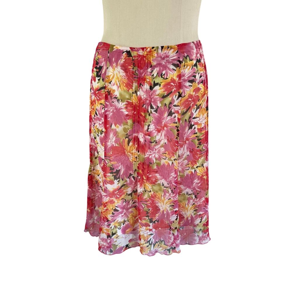 Y2K 2000s Pink Floral Knee Length Skirt Sz 14 Fairycore Whimsy Romantic